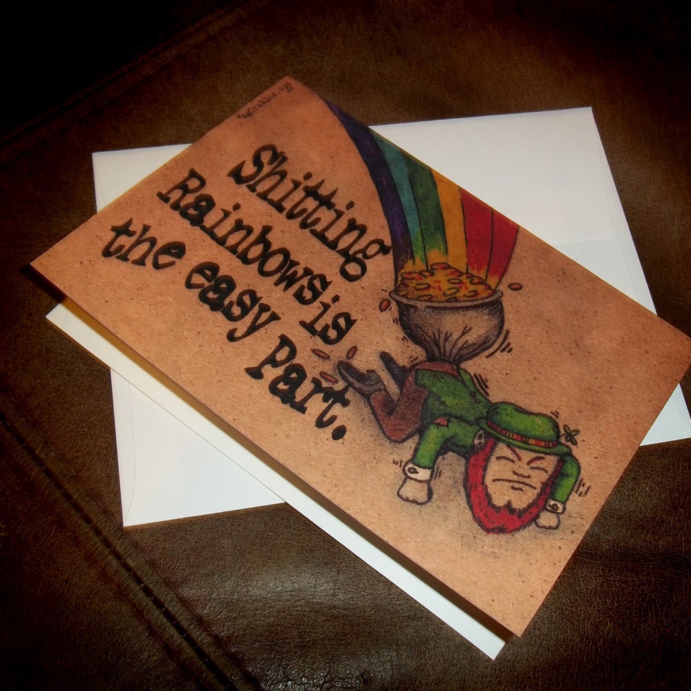Mature Ginger Leprechaun St. Patrick's Day Humor 5x7 Greeting Card Blank inside by Agorables Rainbow Gold Saint Pattys
