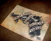 Valentine's Day "Little Pistol" Love 5x7 Art Print by Agorables Romantic Undead Marilyn Manson Gun Print