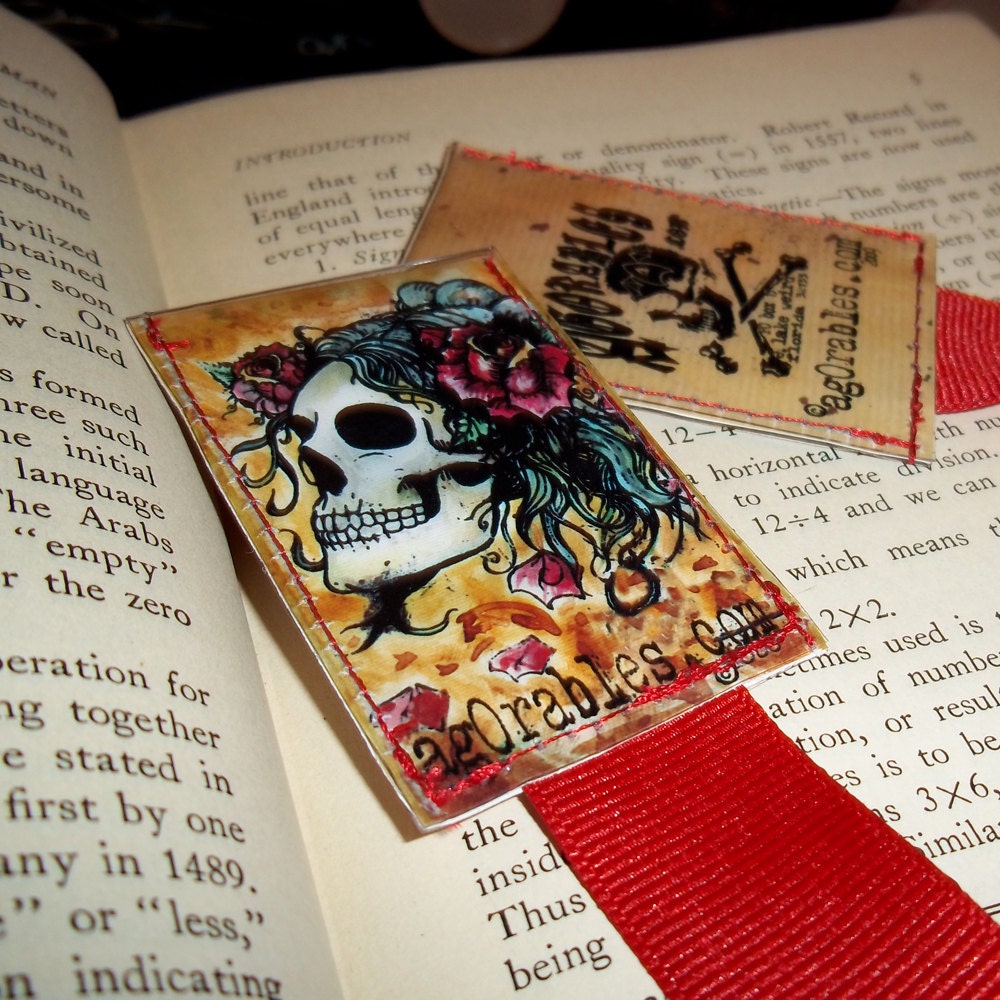 Romantic Spanish Rose Skull Vintage Tattoo Inspired  Vinyl Bookmark by Agorables Clothing