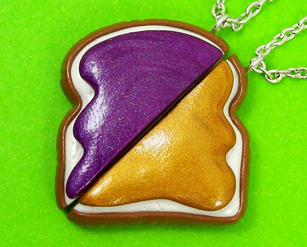Peanut Butter and Jelly Best Friends Necklace Set of two (the original sliced bread BFF set)