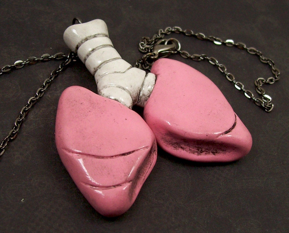 Healthy Anatomical Lungs Necklace in pink