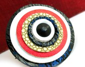 Leather Ring with Concentric Circles in Black, Red, Gold & White, Size 7, Eco Friendly, OOAK, Reclaimed, Unique, Statement Ring