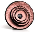 Leather Ring with Pink Circle Poppy Flower, Size 6, Eco Friendly, Reclaimed, Unique, Statement Ring, OOAK