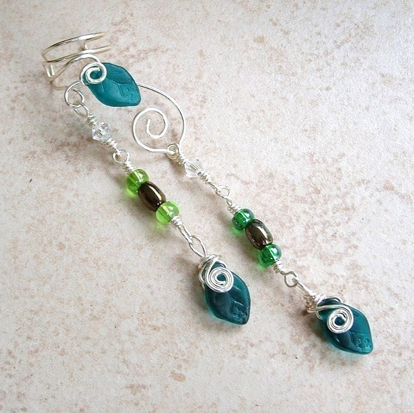 Ear Cuff Emerald Forest Fairy  Dangle