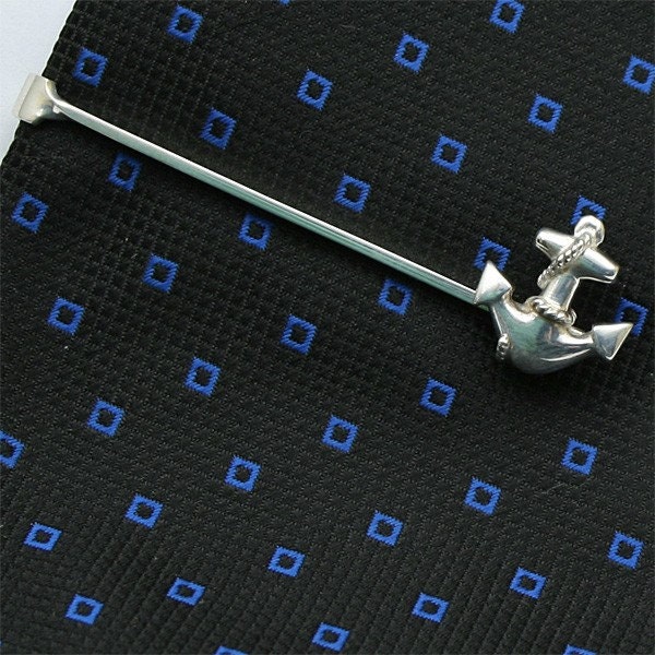 Anchor Tie Bar Clip, Sterling Silver, Handcrafted