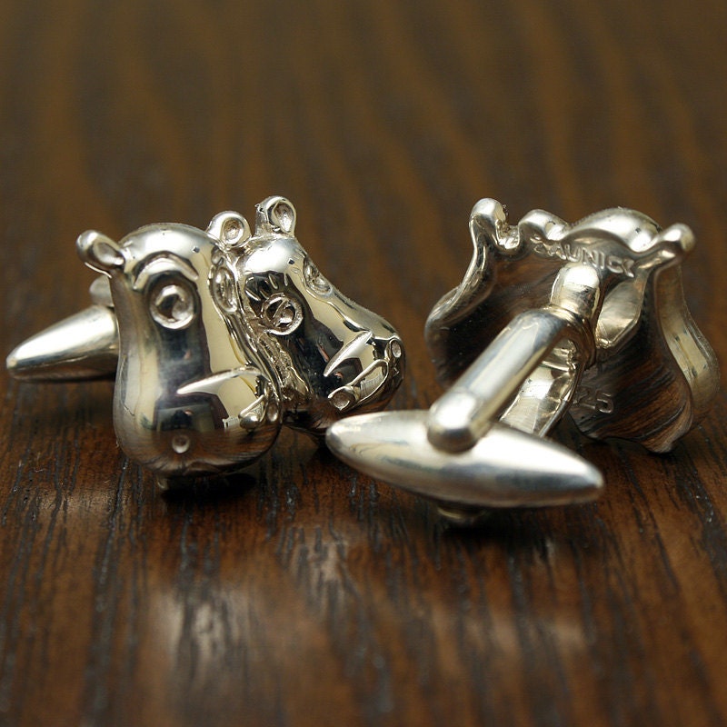 A Rhino Couple In Love Cufflinks, Sterling Silver, Handcrafted