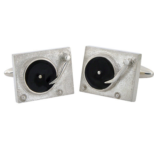 Vinyl Turntable Cufflinks, Sterling Silver, Handcrafted