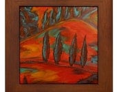 Fauvist Tuscany II Colorful Red Landscape Framed Ceramic Art Tile by Kristen Stein - Free Shipping