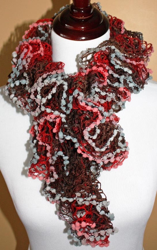 ON SALE Mardi Gras - Bright, Fun and Flirty Frilly Crochet Ruffled Scarf  Multi-colored  Long and versatile