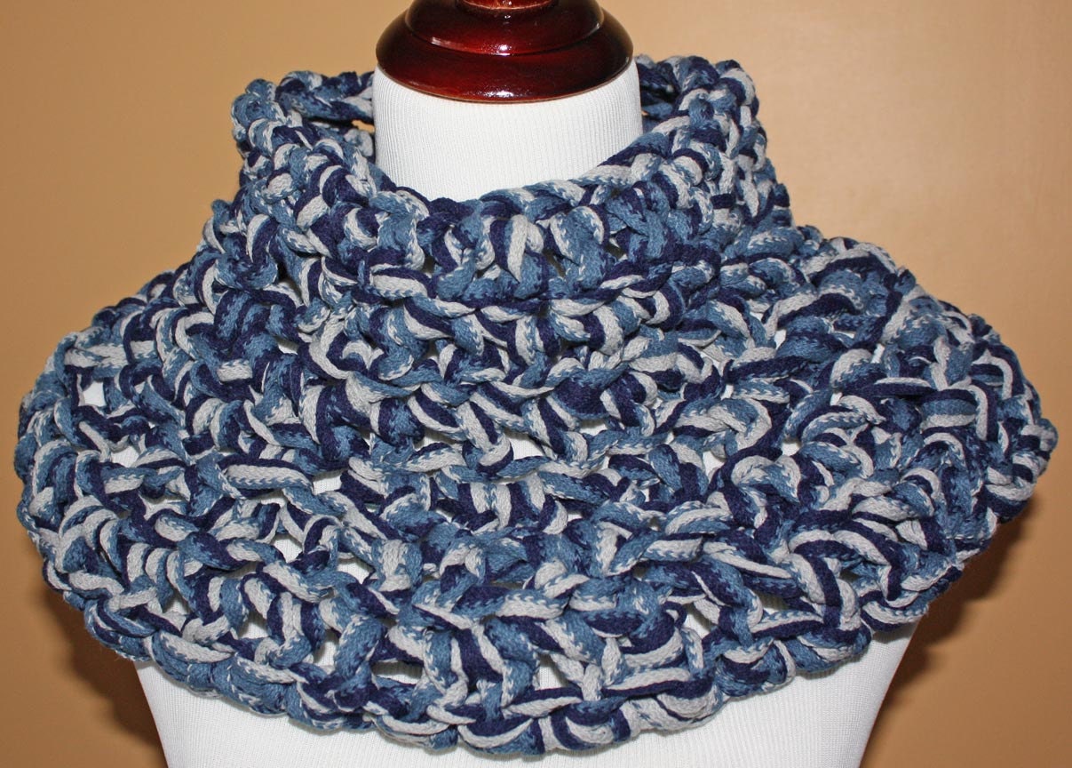 ON SALE Super Thick and Chunky Mixed Blue Crochet Cowl and Shawl - Neckwarmer - Original Design