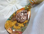 Copper Dragonfly Polymer Clay Abstract Art Pendant