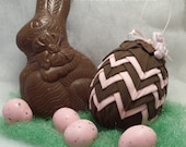 Quilted Ornament Easter Egg Chocolate Brown Pink Bunny