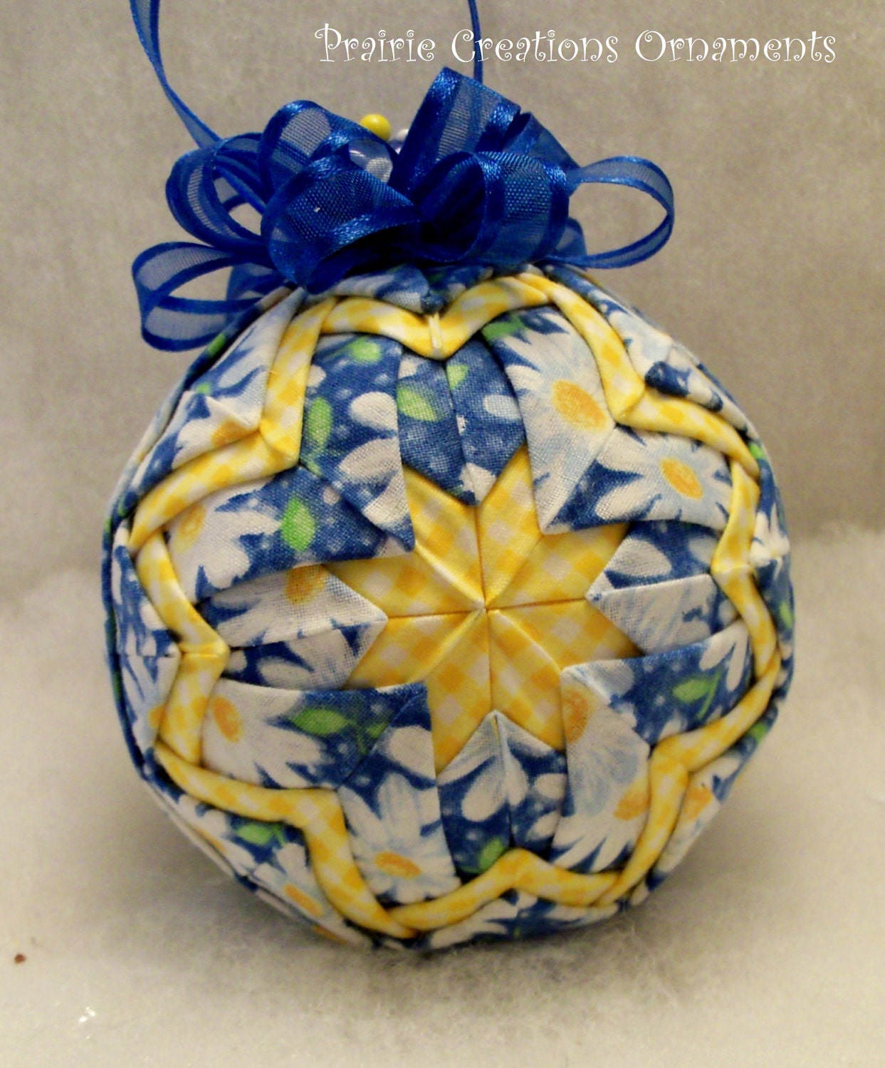 Yellow and Blue and White Daisies - Quilted Spring Ornament
