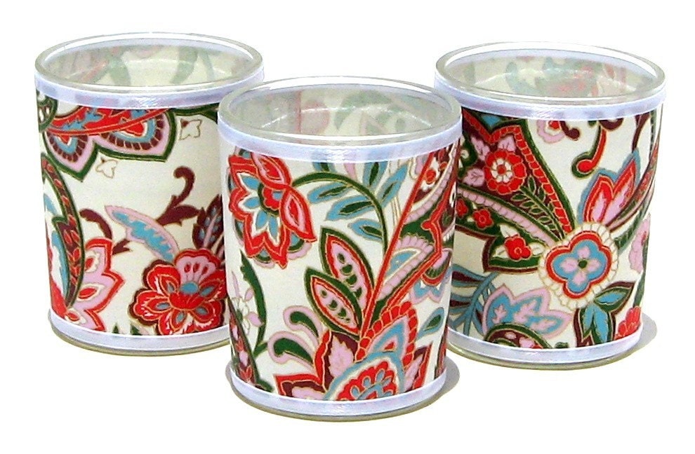 GamiWicks -  Modern Paisley - Japanese chiyogami votive candle set