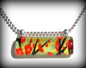 Red Cherry Blossom Pendant Necklace. Japanese. Glass Bar Pendant: Asian Autumn
