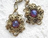 Dragons Breath Earrings - Aged Brass and Glass