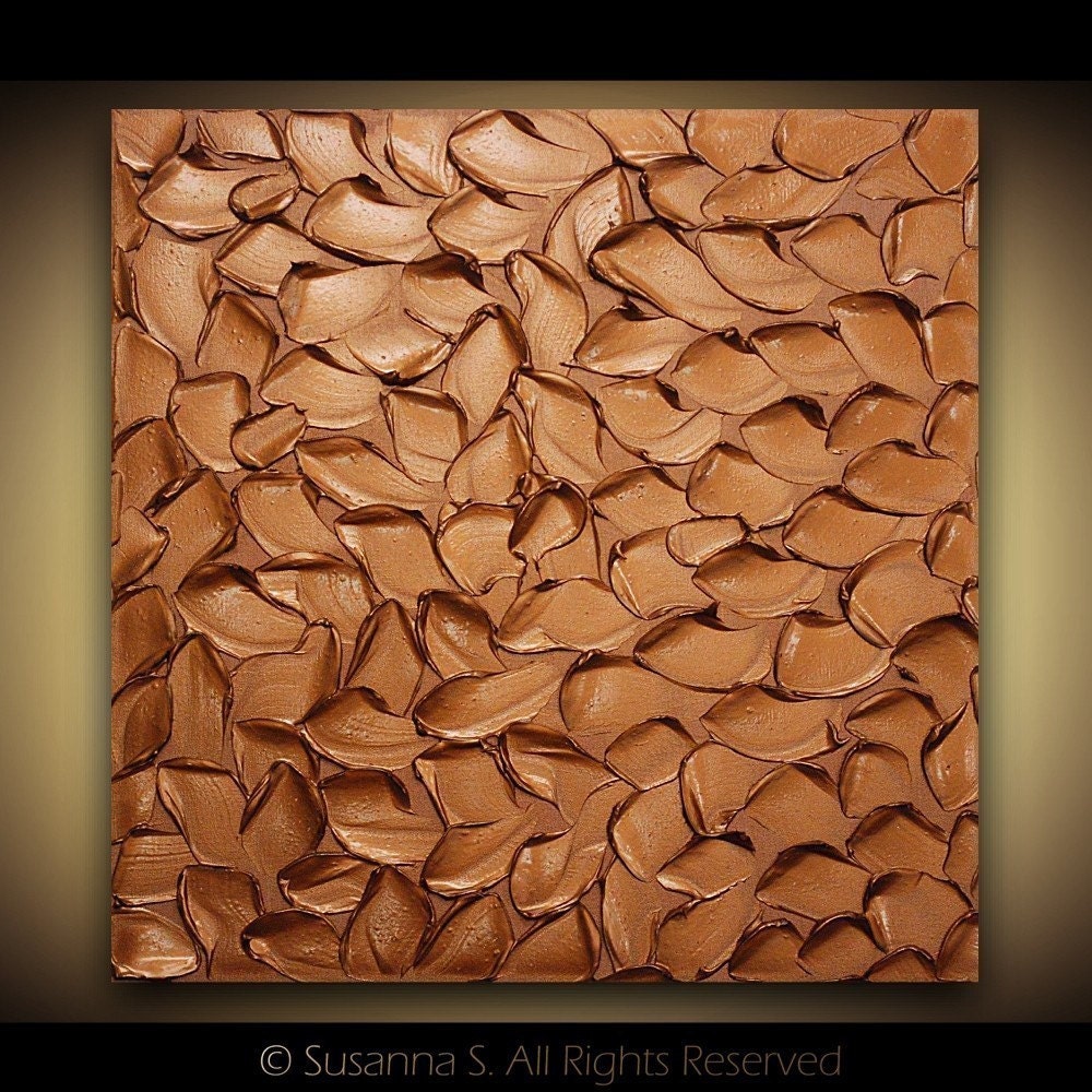 ORIGINAL Abstract Painting on Canvas Copper- Orange Metallic Textured Modern Palette Knife Art MIX and MATCH by Susanna
