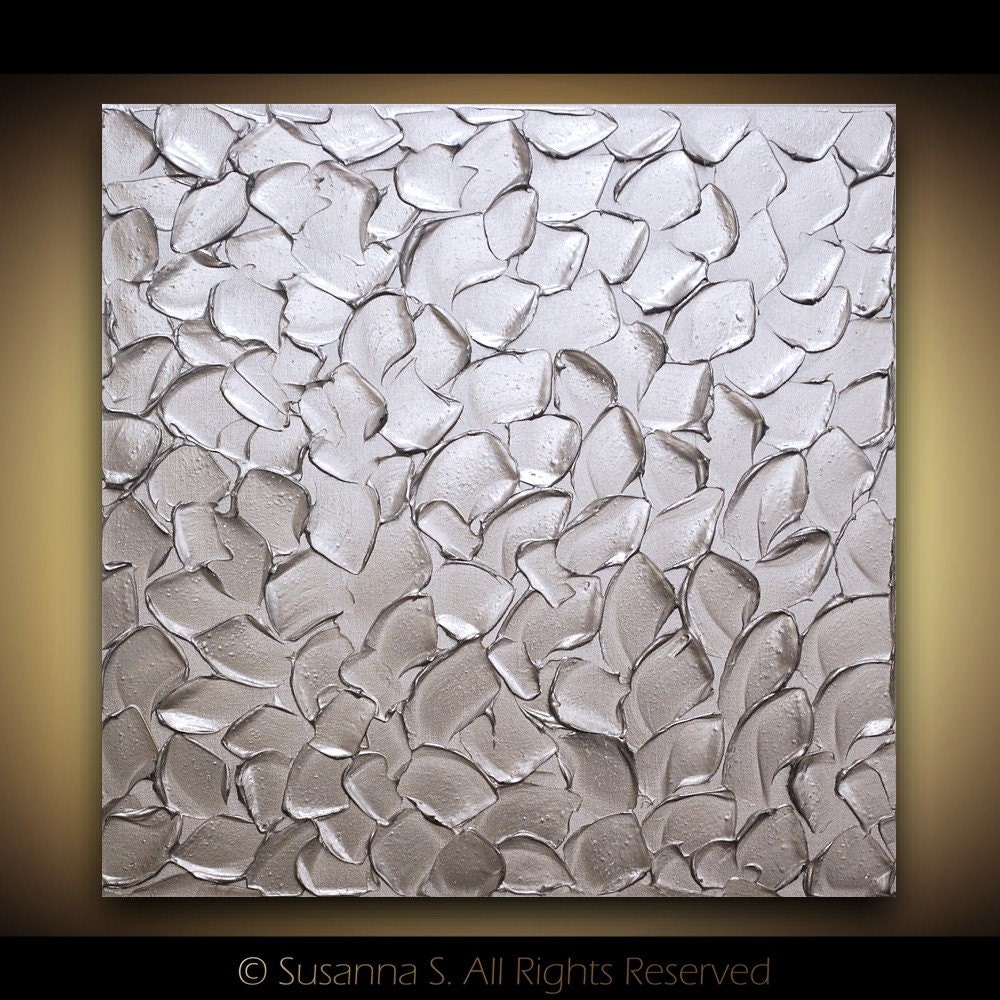 ORIGINAL Abstract Art- Silver Impasto Textured metallic modern Palette Knife painting MIX & MATCH by Susanna