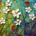 ORIGINAL Large Abstract Contemporary White Flowers Landscape Heavy Texured Modern Multicolored Painting  by Susanna Ready to Hang 48x24