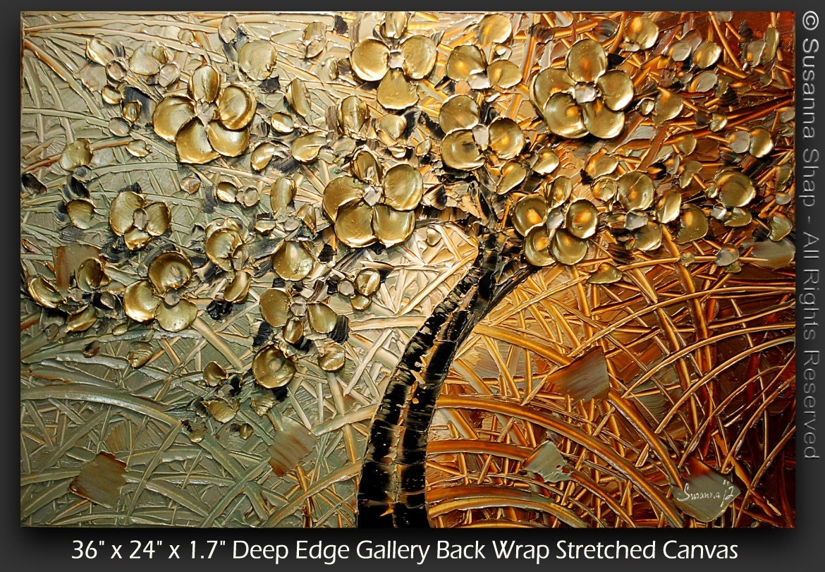 ORIGINAL Large Abstract Copper Tree Painting Impasto Landscape Thick Textured Modern Palette Knife fine art by Susanna Ready to Hang 36x24