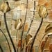 ORIGINAL Abstract Contemporary Heavy Texture Brown Blue Gold Tulips Painting Palette Knife Impasto Landscape by Susanna 48x24 Ready to Hang