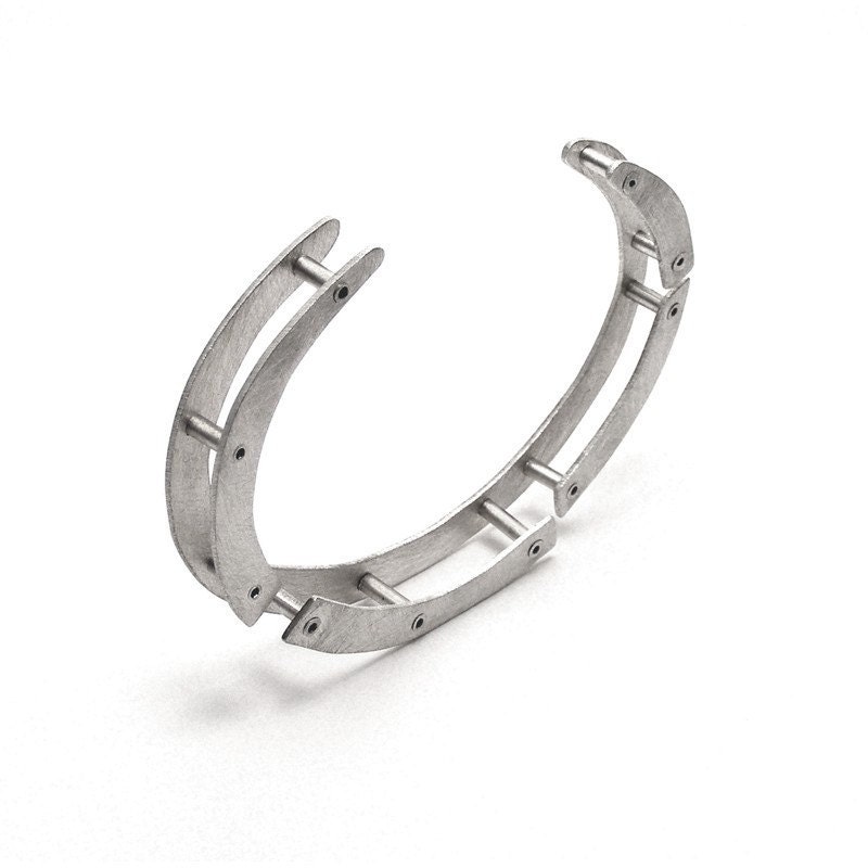 Sterling Silver Architectural Riveted Wrist Cuff Bracelet - Indulge