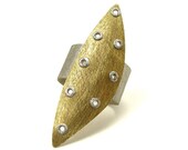 Sterling Silver and Brass Riveted Wide Band Ring Shield Series - Astute