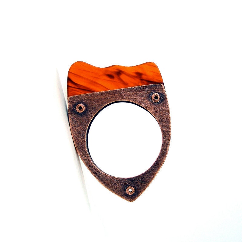 Oxidized Copper & Tortoise Shell Resin Riveted Ring - Fluent