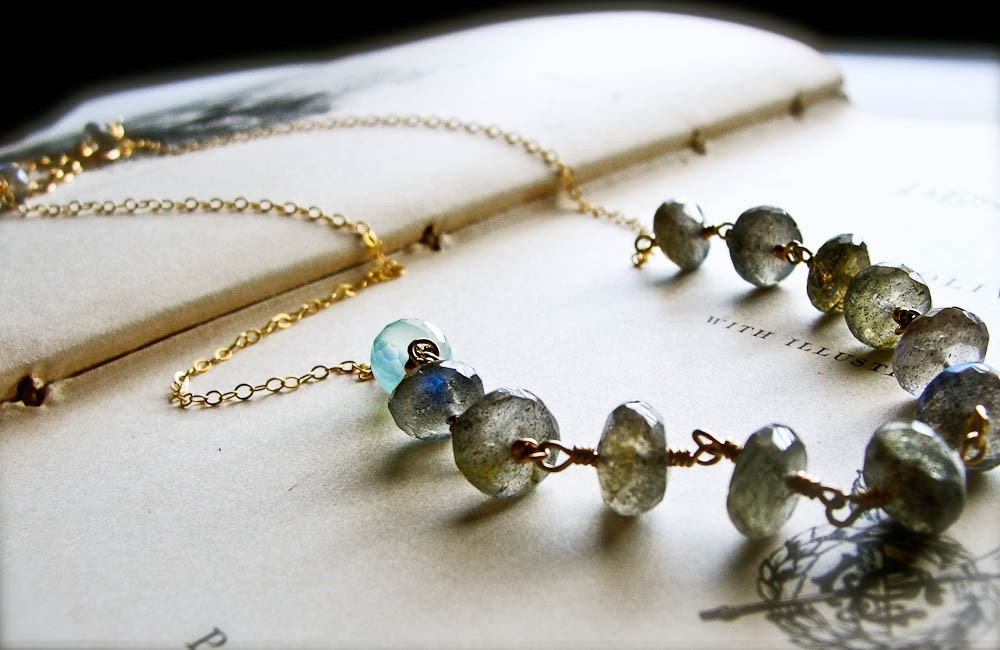 B Y. T H E. M I S T.... Labradorite, chalcedony and gold fill necklace