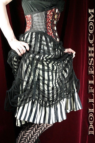 Circus Performer Can Can Skirt by Louise Black in Ruched Sheer Mesh and Striped cotton
