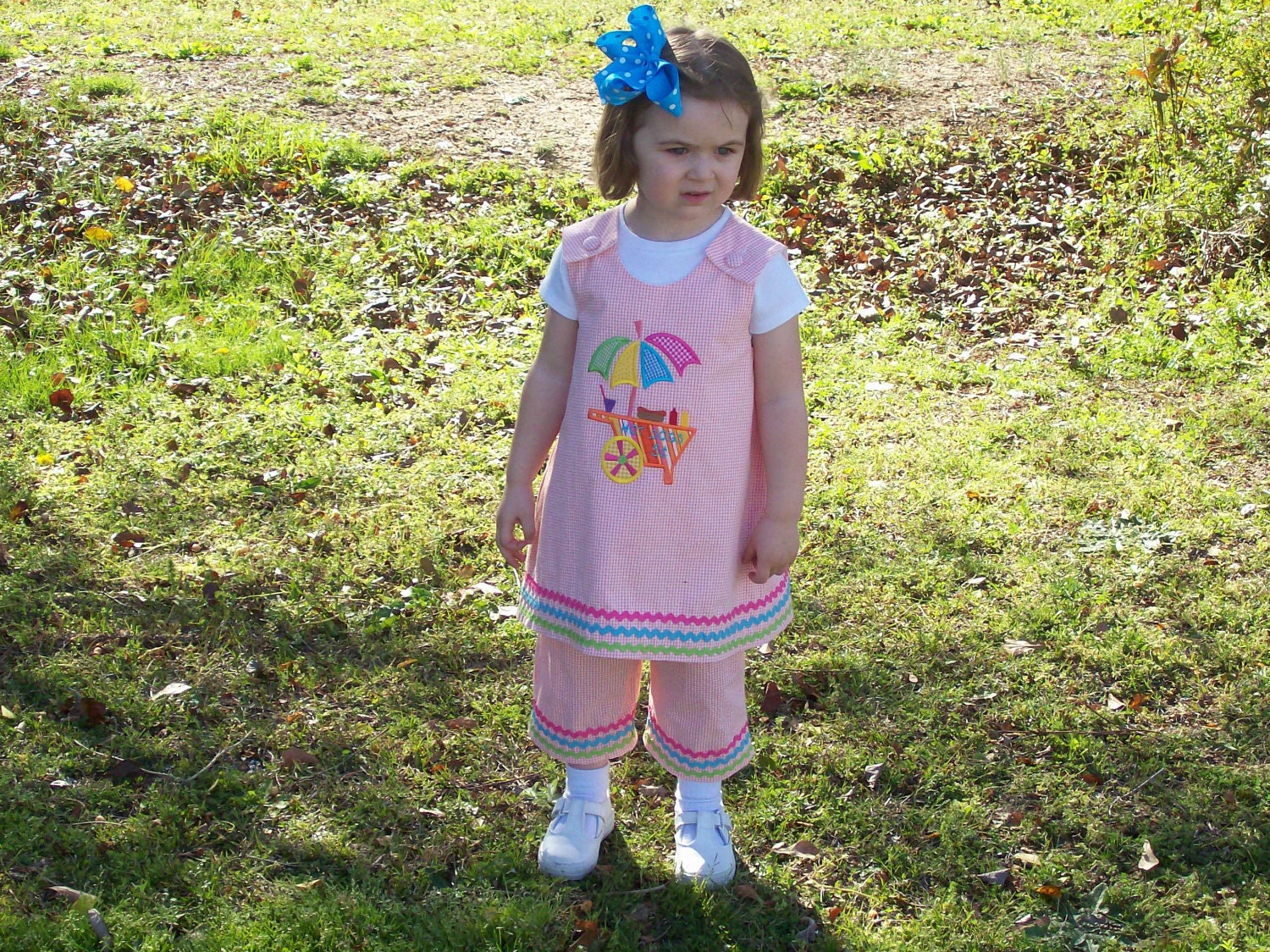 Hot Dog Stand Applique A-line Top and Capri Pants Set  6 mo 9 mo 12 mo 18 mo 24 mo 2T 3T 4T 5T 6 6X