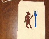 Brown Bear with Blue Fork Canvas Lunch Sack