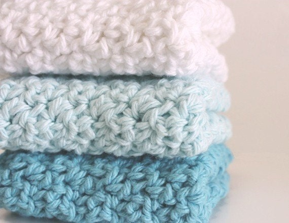 Crochet Cotton Dishcloths Washcloths Turquoise Dusk Blue White - Sweetbriers