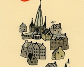 tiny village gocco screen print