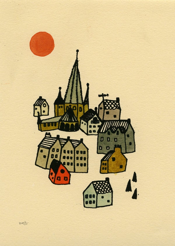 tiny village gocco screen print