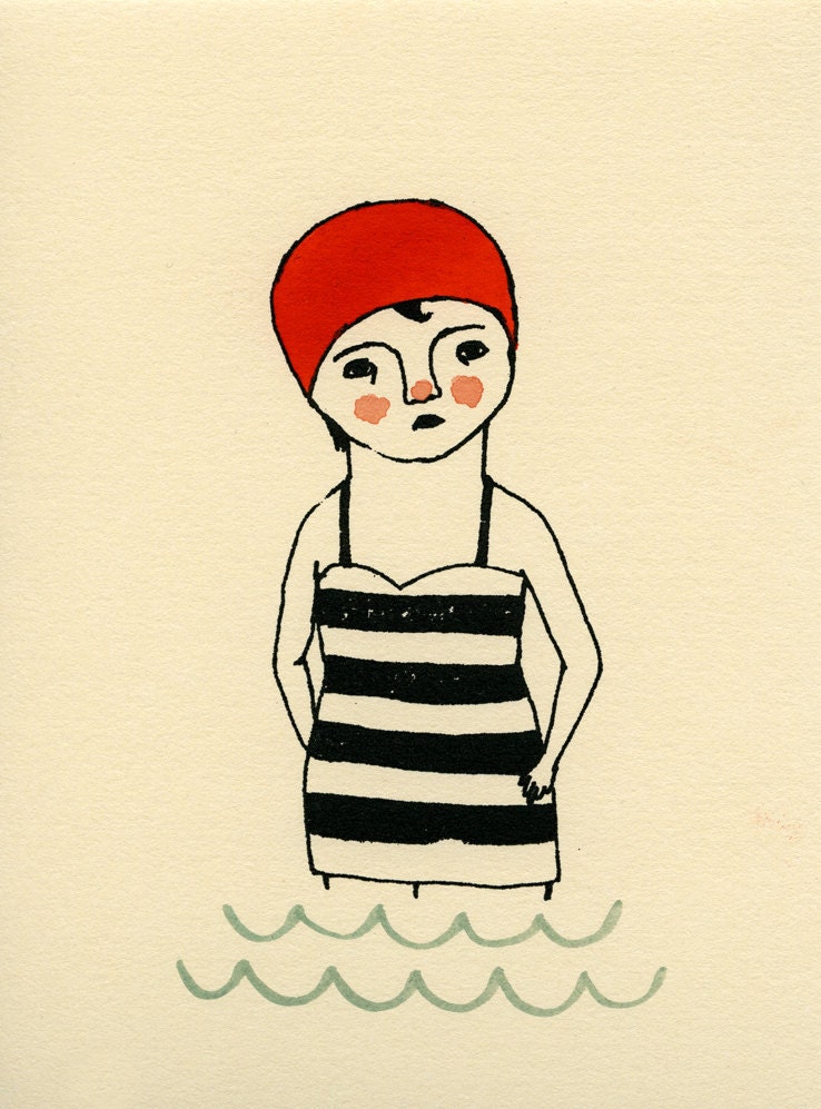 swimmer gocco screen print red