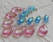 Pink Aqua and Blue Silver Bib Necklace