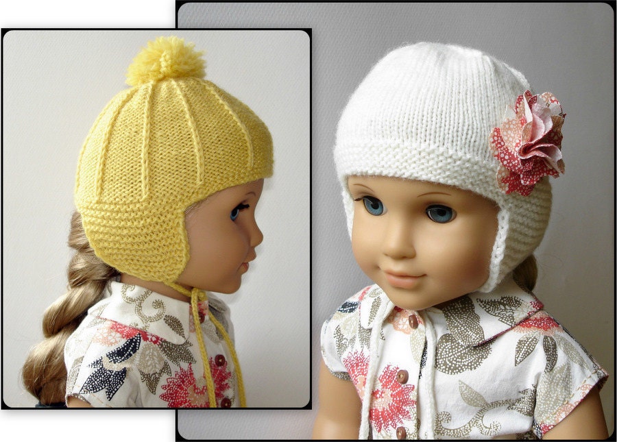 Marigold Ear Flap Hat  - PDF Knitting Pattern For 18" American Girl Dolls - Doll Clothes - Instant Download