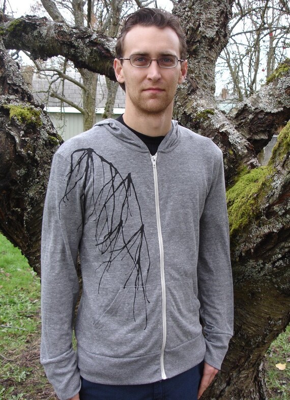 Branch Hoodie Organic Cotton Zip Sweatshirt Gray Unisex SMALL