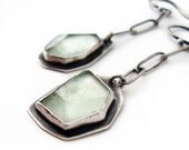 Faceted Green Amethyst Earrings, Prasiolite Earrings, Modern Random Irregular Facet Pale Green Dangle Earrings-LONG