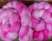 Falkland Roving (Top) Hand Painted Spinning or Felting Fibre in shades of pink