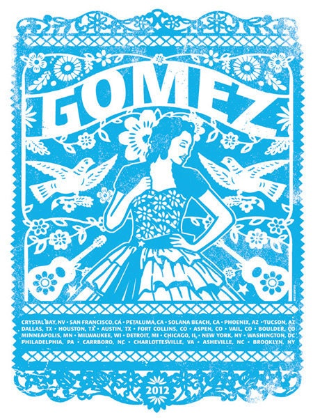 Gomez The Band Main Blue Tour 2012 Quinceanera Silk Screen Rock Poster