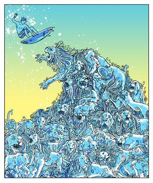 Surf Lion Wave Blue Ocean Collage Sunset Silk Screen Print - Etsy