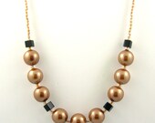 Kind Queen - Necklace (Caramel Glass Pearls with Black Glass Cubes)