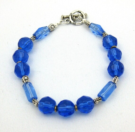 Royal Blue - Bracelet (Glass and Metal Beads with Silver Plated Clasp)