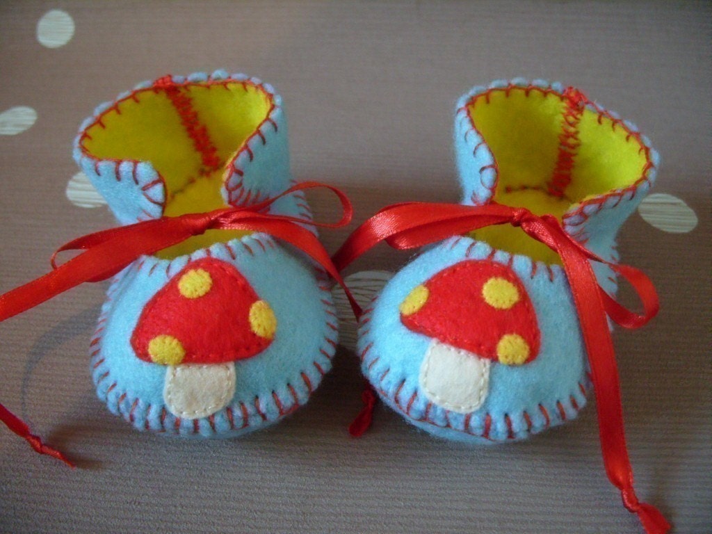 Cute Light Blue and Yellow Mushroom Baby Boy Booties Baby First Shoes Baby Slippers Boots for Baby