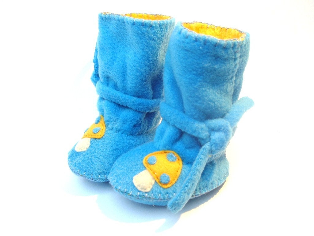 Blue and Yellow Mushroom Fleece Baby Boots for Boys Ugg Boots Baby Booties Toddler Boots