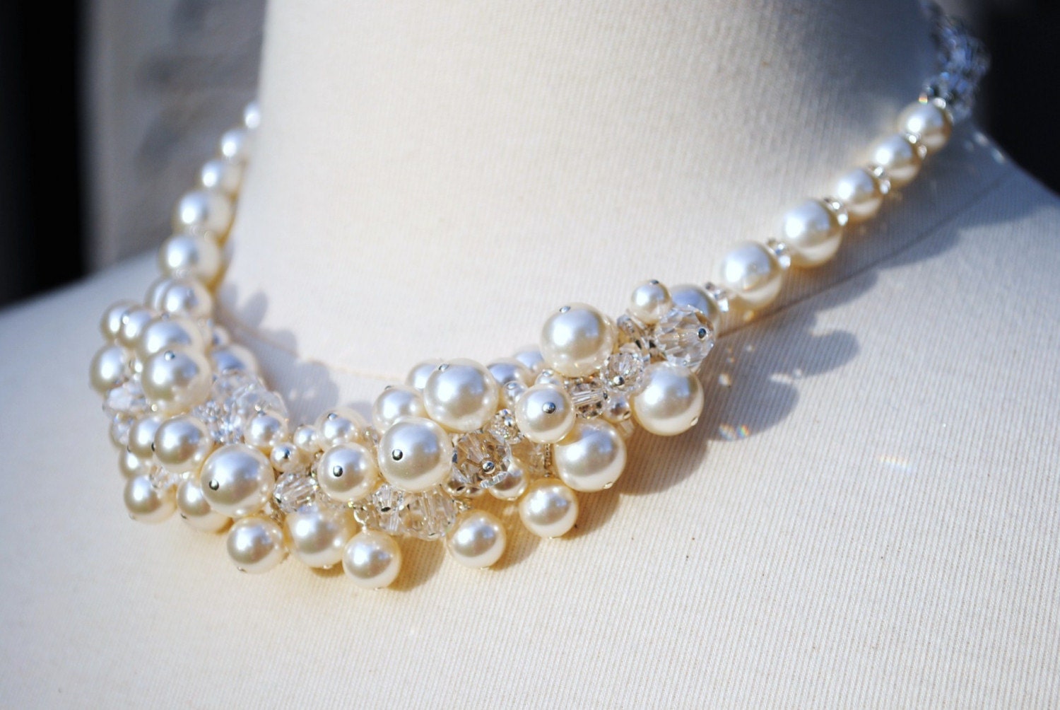 Bridal Necklace, Ivory Pearl Crystal Cluster Necklace, Bridal Jewelry, Wedding Necklace, Chunky Cluster Necklace, Couture Necklace