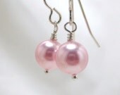 Pearl Wedding Earrings, Swarovski Pink Pearl Earrings, Sterling Silver Earrings, Single Pearl Drop, Bridesmaids Jewelry, Bridal Jewelry - BGBJewelry