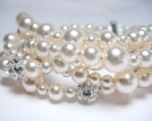 Bridal Bracelet, Ivory Swarovski Pearl Bridal Bracelet, 5 Strand Swarovski Pearl and Rhinestone Fireball Bridal Jewelry, Tassie B221B09